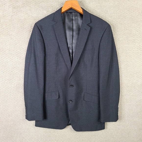 Kenneth Cole Reaction Jacket Mens 40L Black Striped Blazer‎ Polyester Blend Coat - Picture 1 of 13